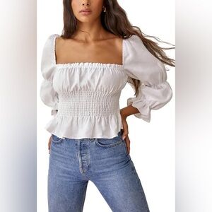 REFORMATION Oak Grove Square Neck Linen Smock Blouse - Medium